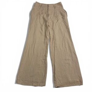 Aakaa S Beige Rayon Linen Blend Wide‎ Leg Pants Clean Girl Coastal Grandma